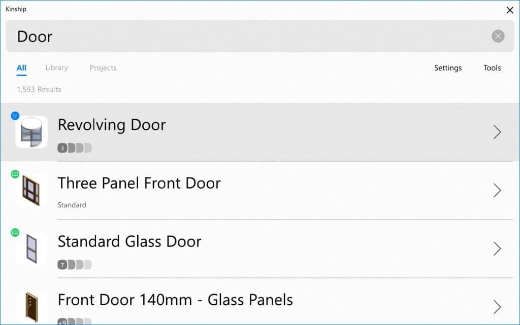 Search the Kinship Cloud Content Library, directly from Revit