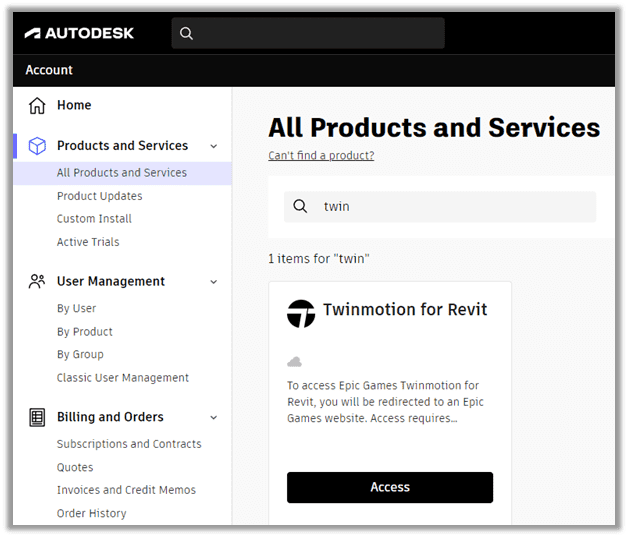 Access the Twinmotion Download from the Autodesk Manage Portal