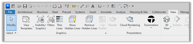 Twinmotion menu on the Revit 2023.1 View Tab
