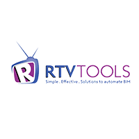 Logo of RTV Tools featuring a stylized 'R' within a TV graphic and the slogan 'Simple. Effective. Solutions to automate BIM.'