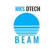 Logo of MKS DTECH BEAM, featuring a stylized blue circle with horizontal stripes and the words 'MKS DTECH' above 'BEAM'.