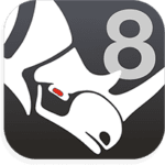 Icon of Rhinoceros 3D version 8 with a stylized rhino head silhouette and the numeral '8'.