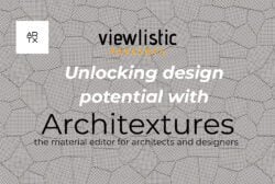 Promotional graphic for Viewlistic featuring a textured background with the words 'Unlocking design potential with Architextures' and the 'AR TX' logo.