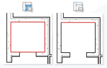 Comparison of Corner Reinforcement Methods in Construction Two diagrams showing different methods of reinforcing a corner in construction. The left diagram highlights a square reinforcement area in red, while the right diagram shows a linear reinforcement along the corner.